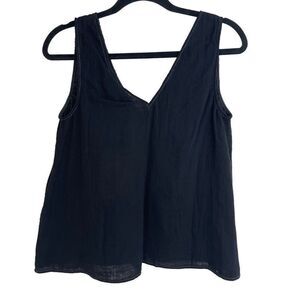 Calme by Johnny Was Navy Blue Double V-Neck Cotton Drape Tank Top Size XS